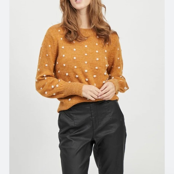 Nordstrom Sweaters - rain + rose mustard yellow polka dot knit sweater